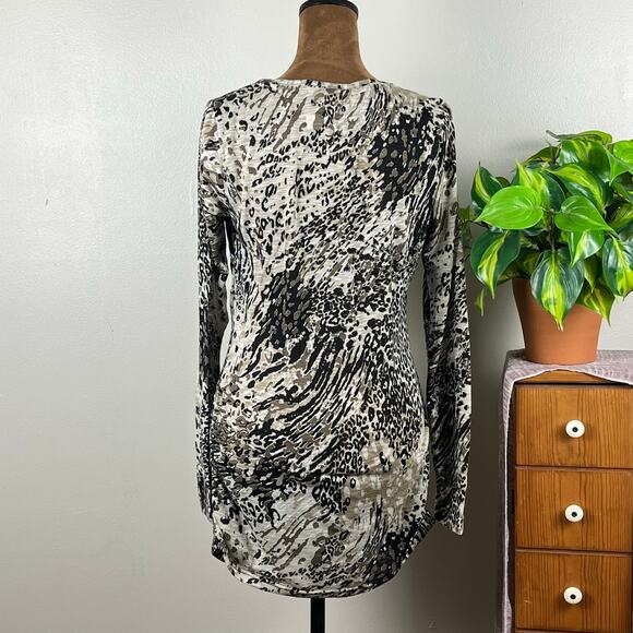 Miss Etam Brown Animal Print Long Sleeve Mini Dress/Top Size Small - Picture 4 of 10